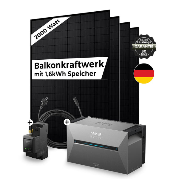 Sicatron 2000 W Balkonkraftwerk - 4x 500W Bifazial - Anker Solix Solarbank 2 Pro
